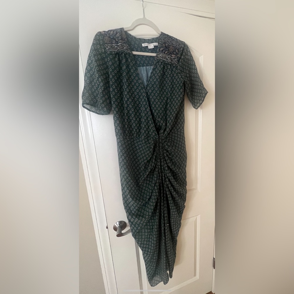 Veronica Beard Midi Ruched Dress Green - Picture 2 of 4